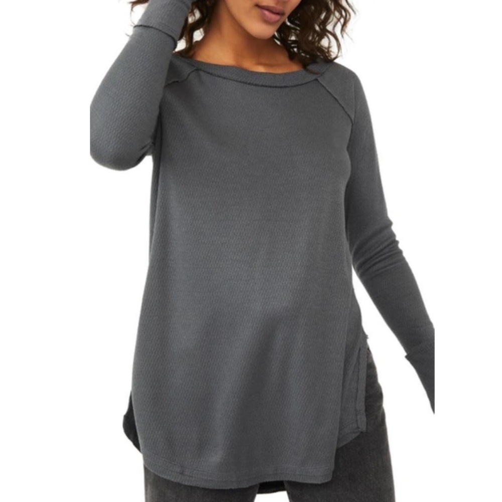 We The Free Women S Grey Knit Casual Long Sleeve Snowy Thermal Tunic Shirt